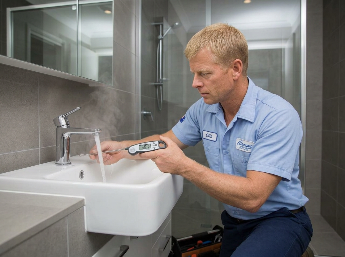 Homeowner checking a hot water tap before calling a plumber